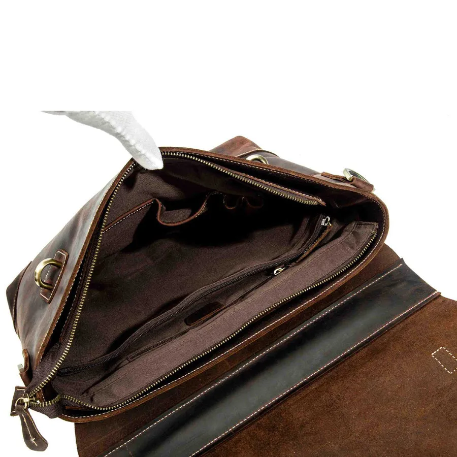 Genuine leather mens laptop messenger bag