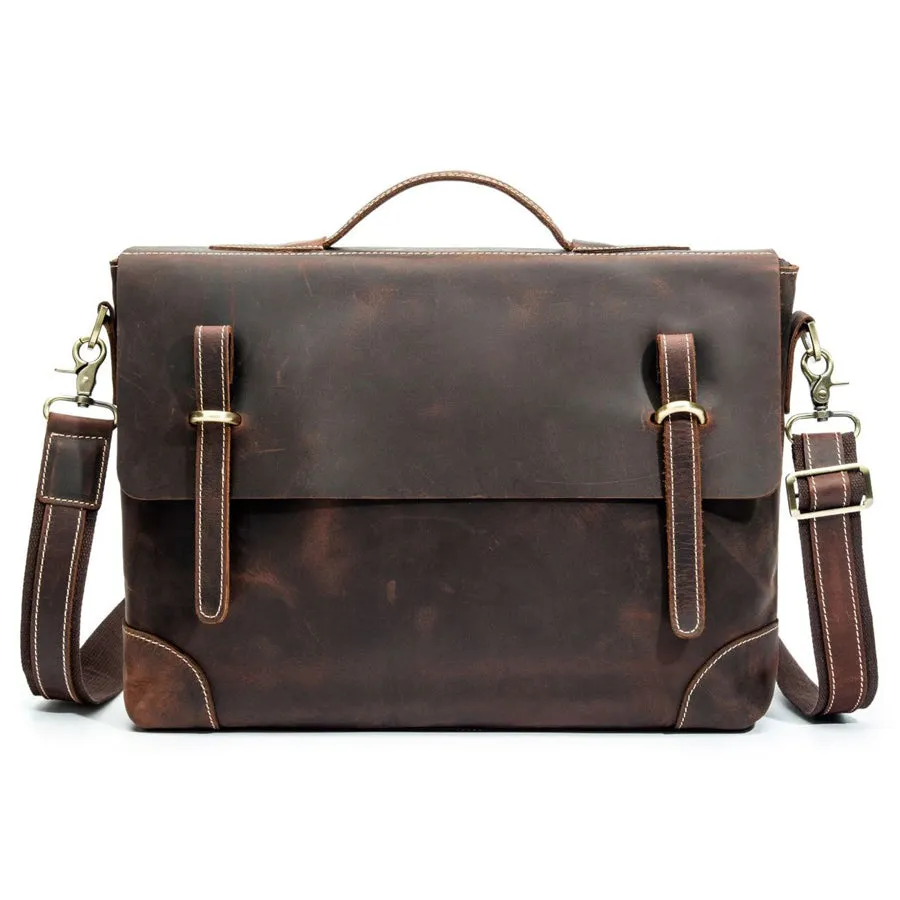 Genuine leather mens laptop messenger bag