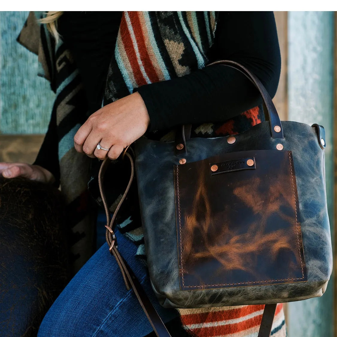 Grey Leather Camp Crossbody Purse Tote