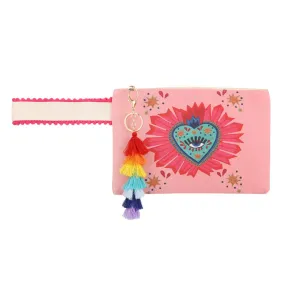 Heart Evil Eye Print Pointed Tassel Keychain Pouch Clutch