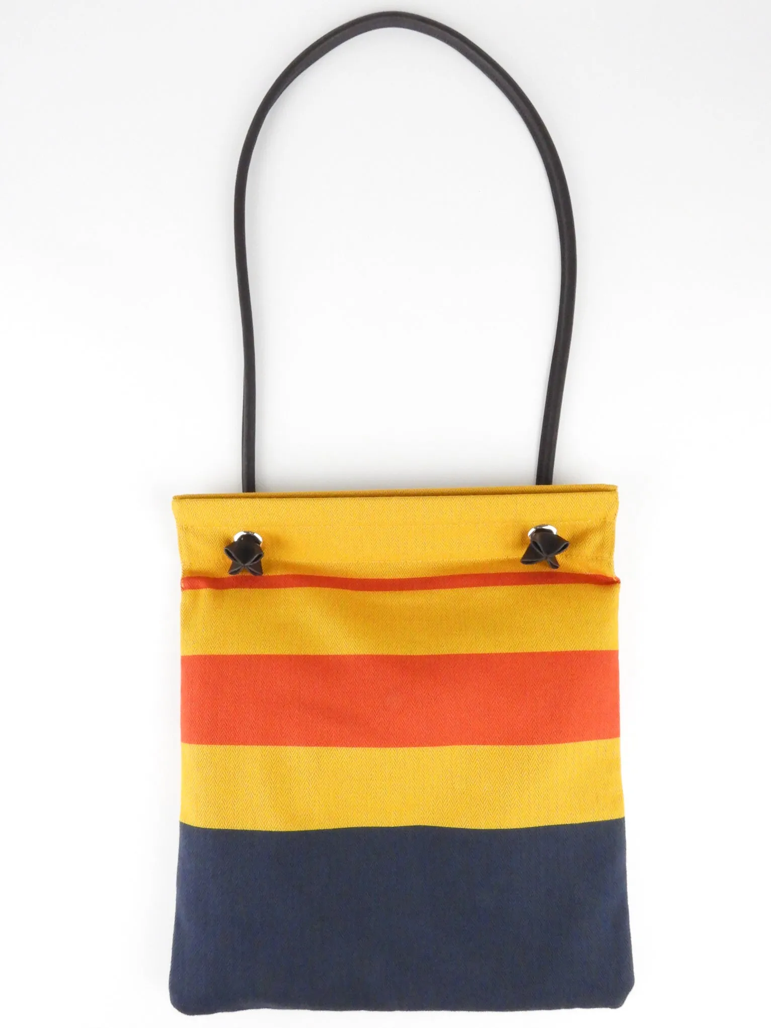 Hermes Yellow, Red and Navy Blue Striped Toile Canvas Aline Shoulder Bag