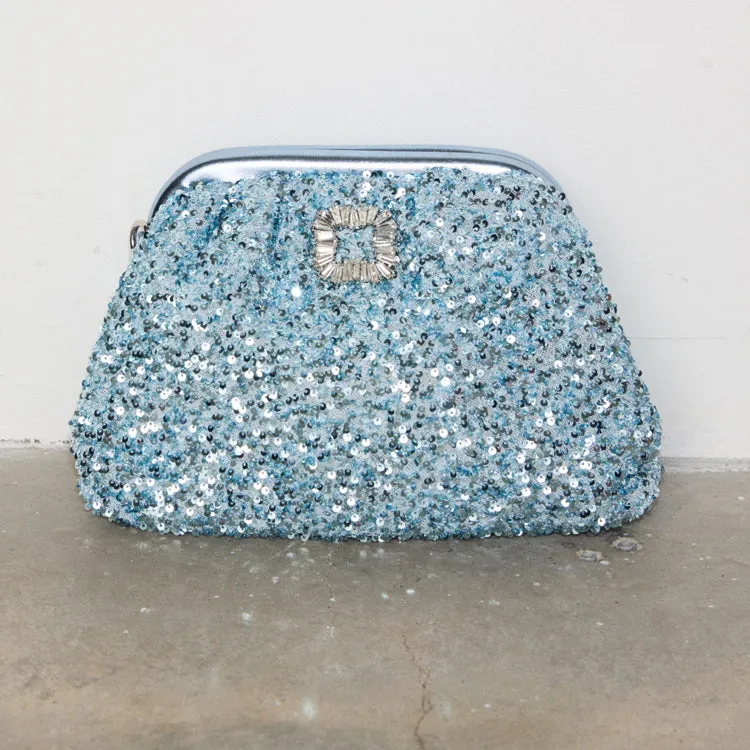 Stunning Ice Blue Sequin Clutch Bag for Evening Events