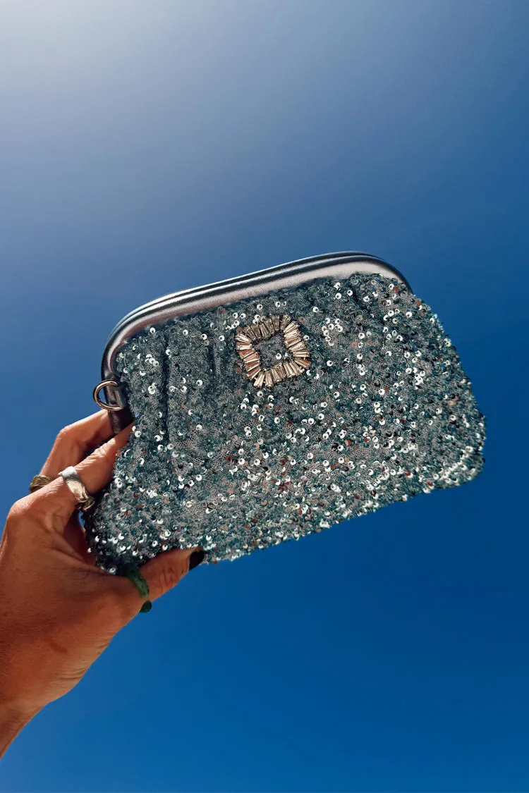 Stunning Ice Blue Sequin Clutch Bag for Evening Events