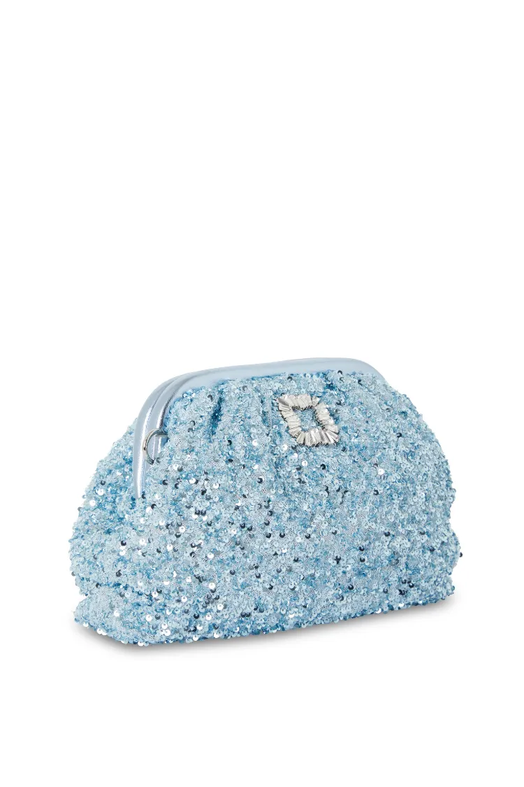 Stunning Ice Blue Sequin Clutch Bag for Evening Events