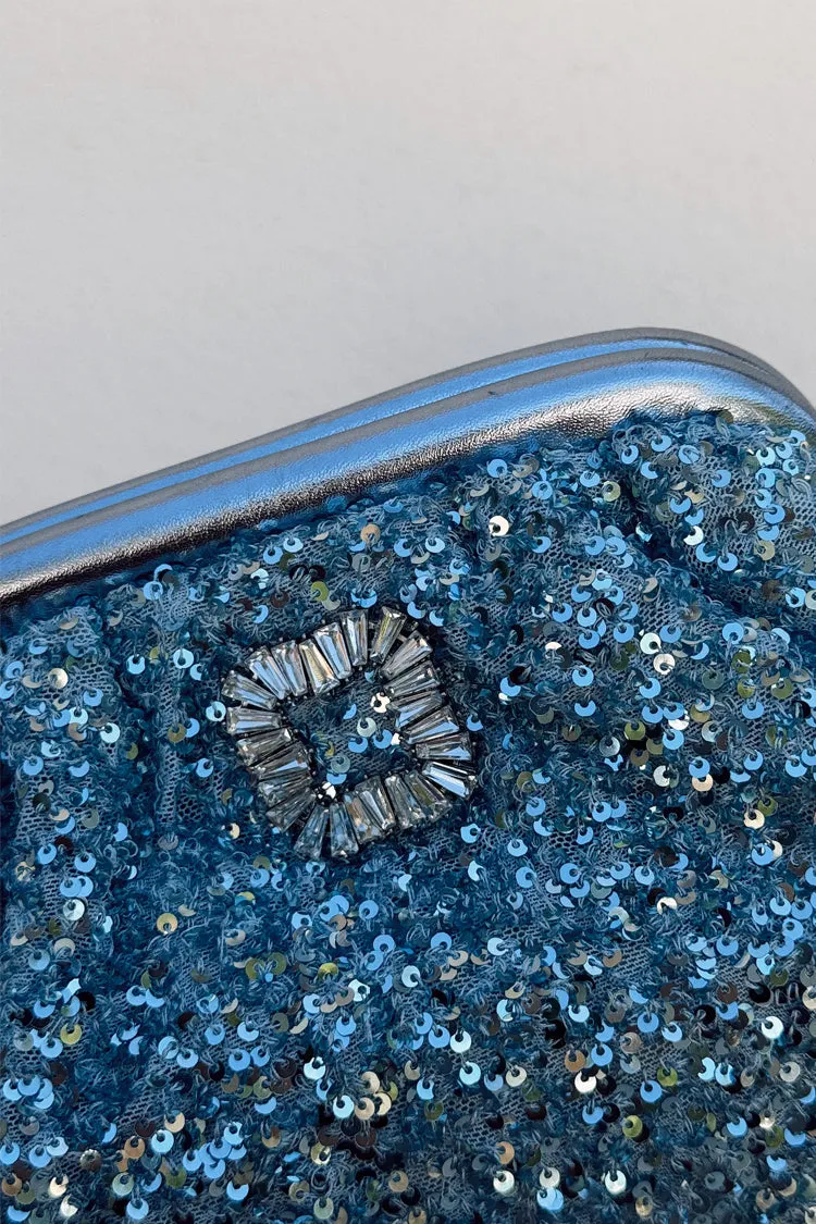 Stunning Ice Blue Sequin Clutch Bag for Evening Events