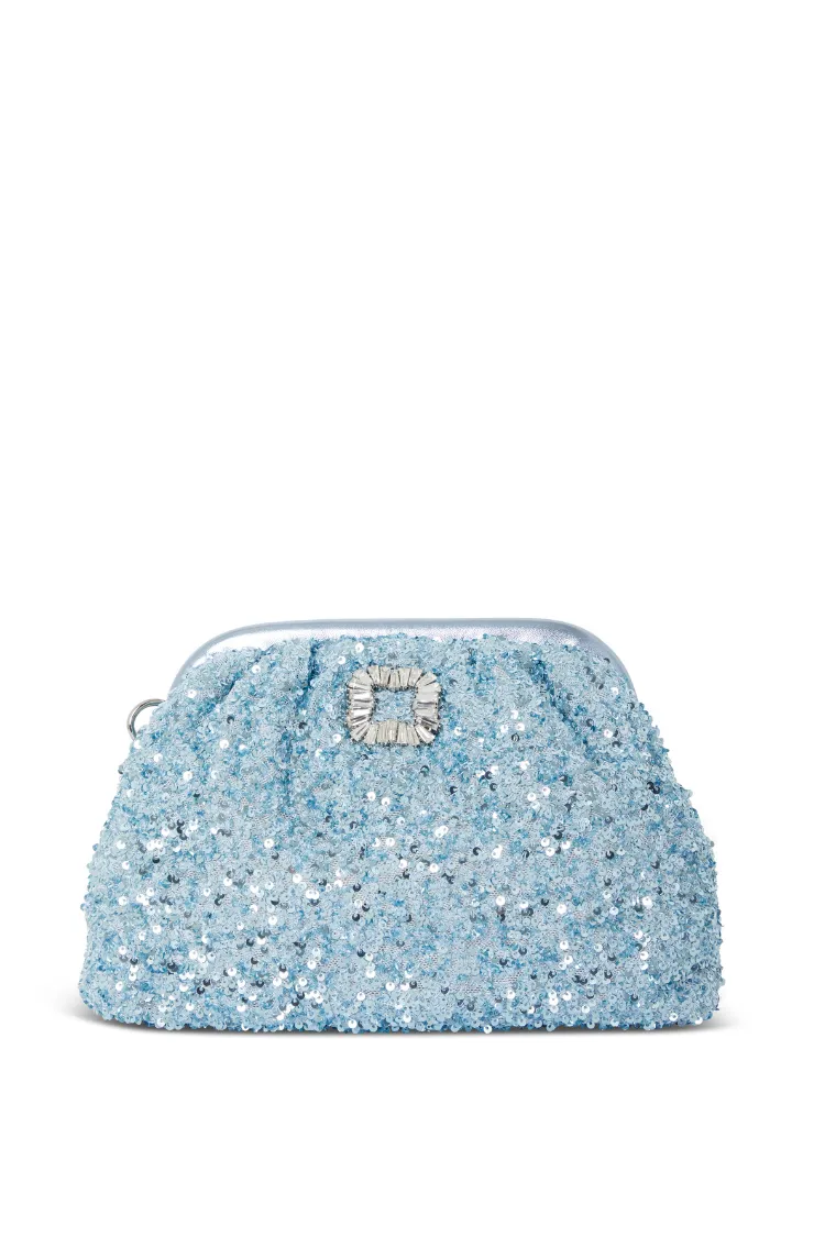 Stunning Ice Blue Sequin Clutch Bag for Evening Events