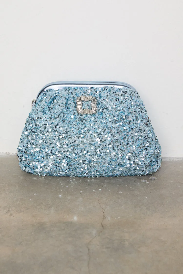 Stunning Ice Blue Sequin Clutch Bag for Evening Events