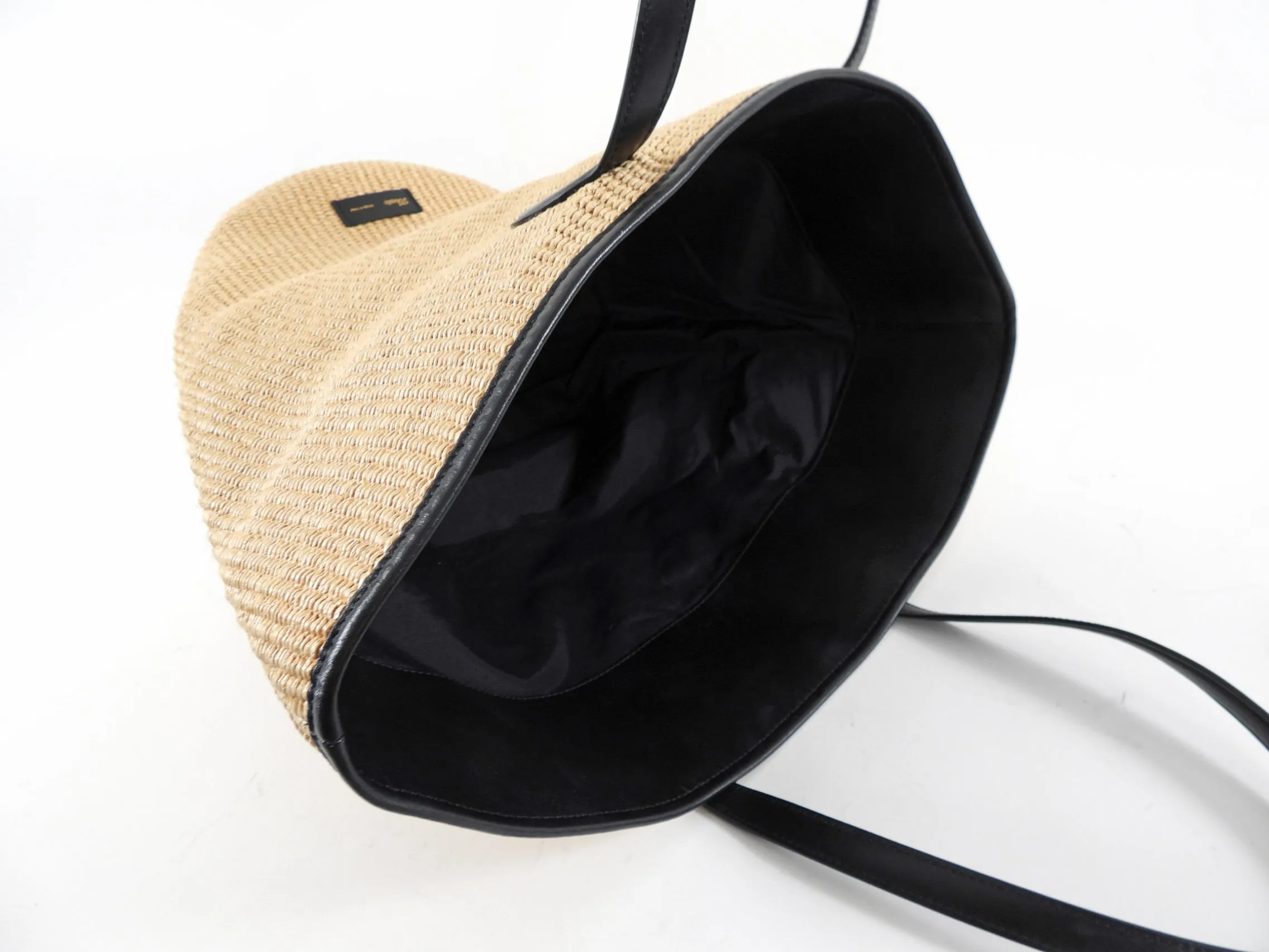 Khaite Large Raffia and Black Leather Tote Bag