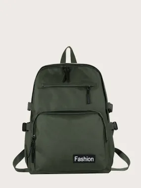 Letter Graphic Buckle Decor Backpack