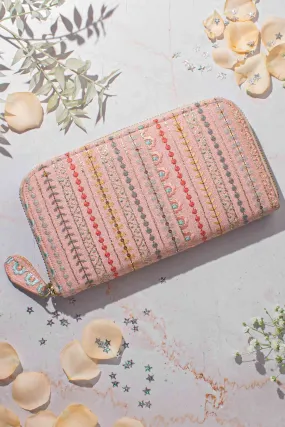 Linea Embroidered Wallet - Peach