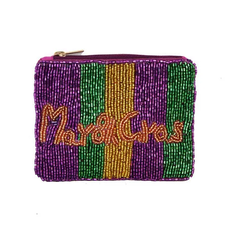 MARDI GRAS Message Seed Beaded Mini Pouch Bag