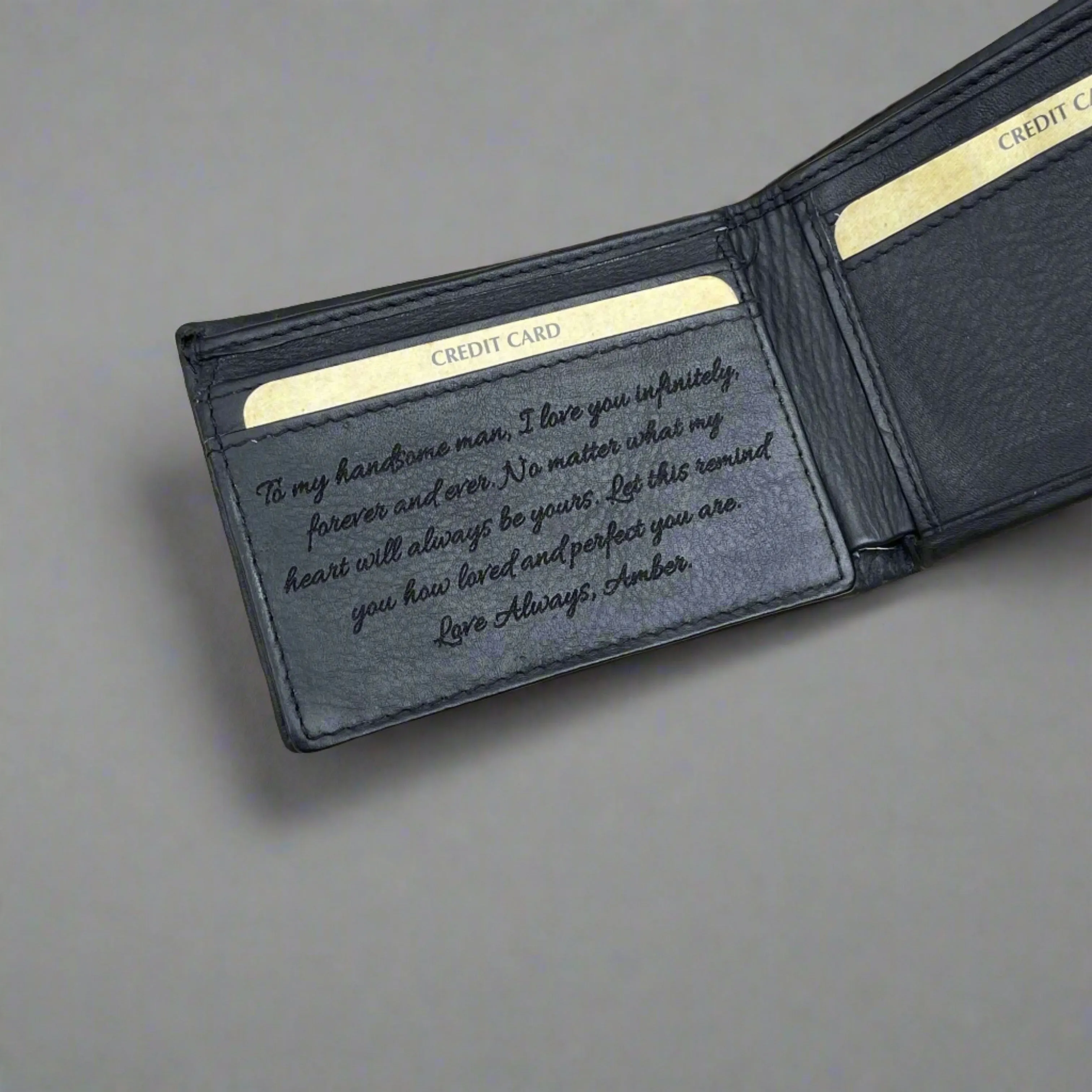 Men's Black Leather Wallet with Personalised Handwriting - KALGHI