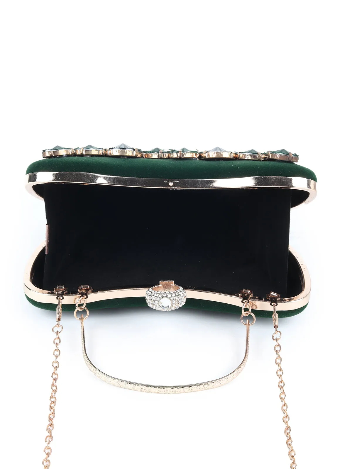 Odette Dark Green Embellished Clutch for Women