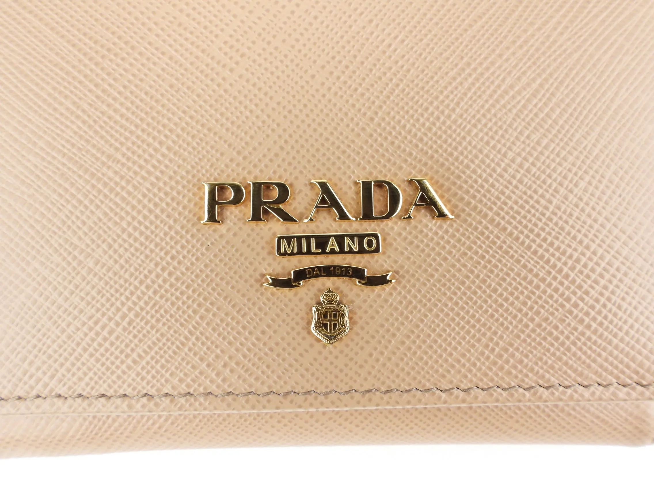 Prada Beige Saffiano Leather Trifold Wallet