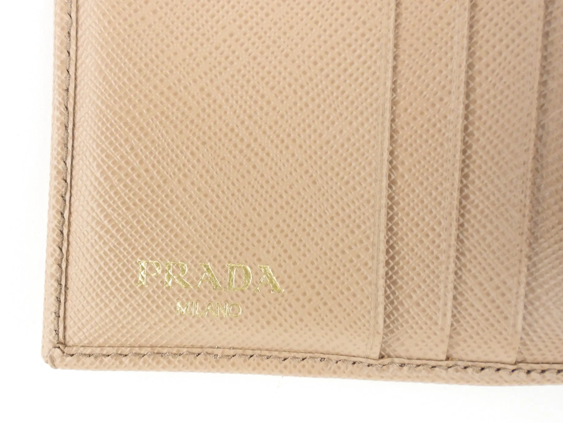 Prada Beige Saffiano Leather Trifold Wallet