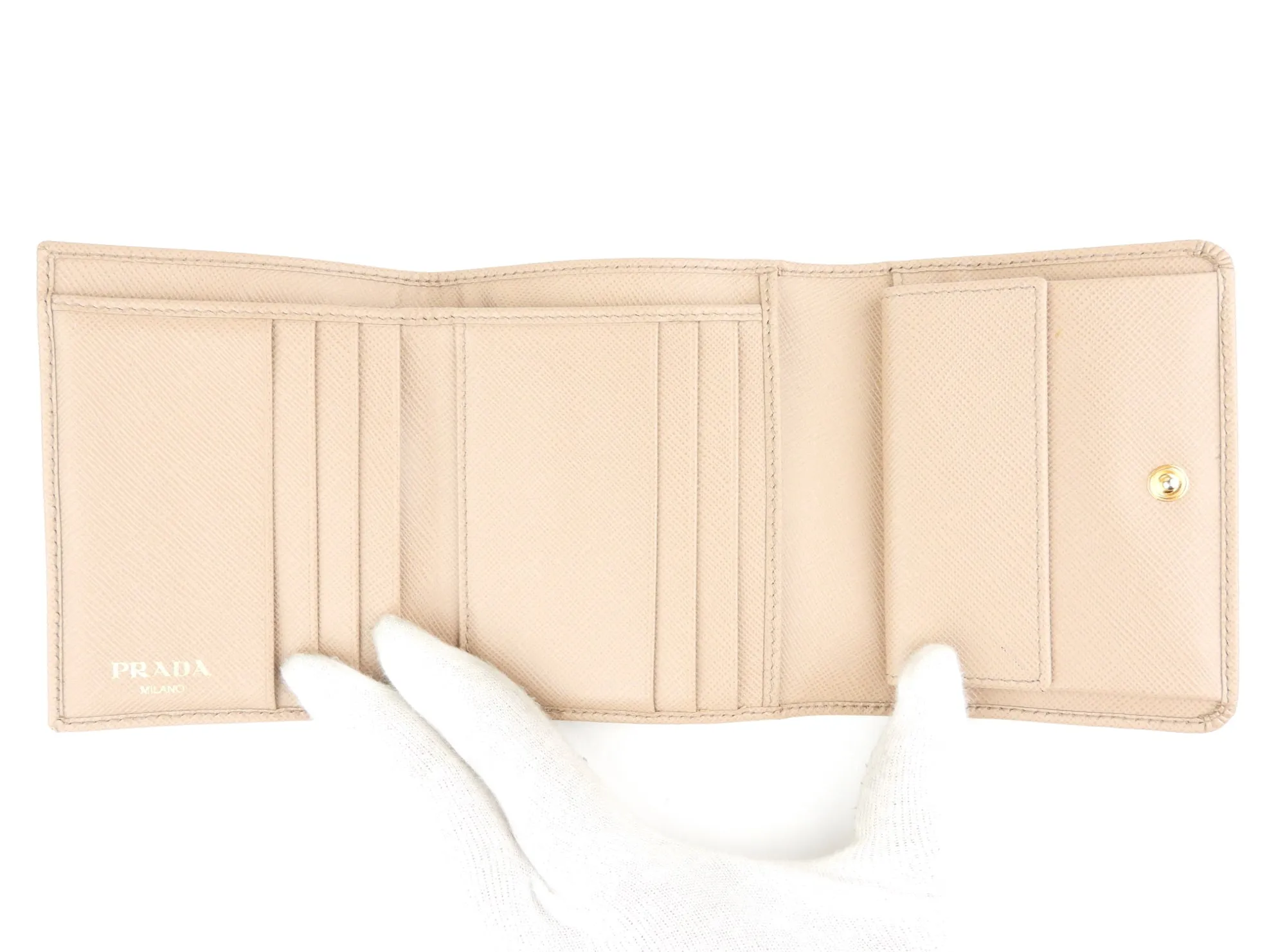 Prada Beige Saffiano Leather Trifold Wallet