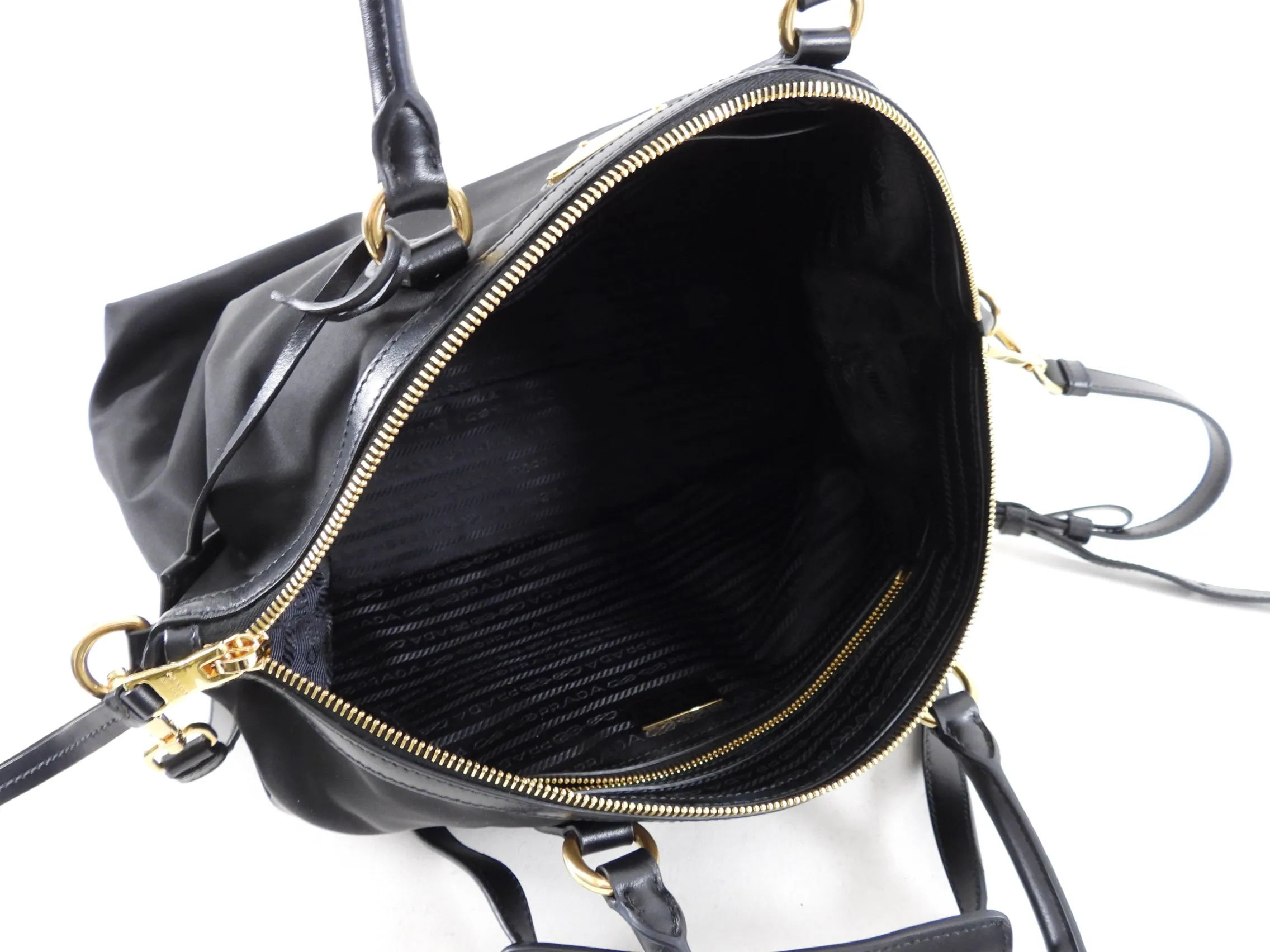 Prada Black and Gold Nylon Tessuto Two Way Tote Bag