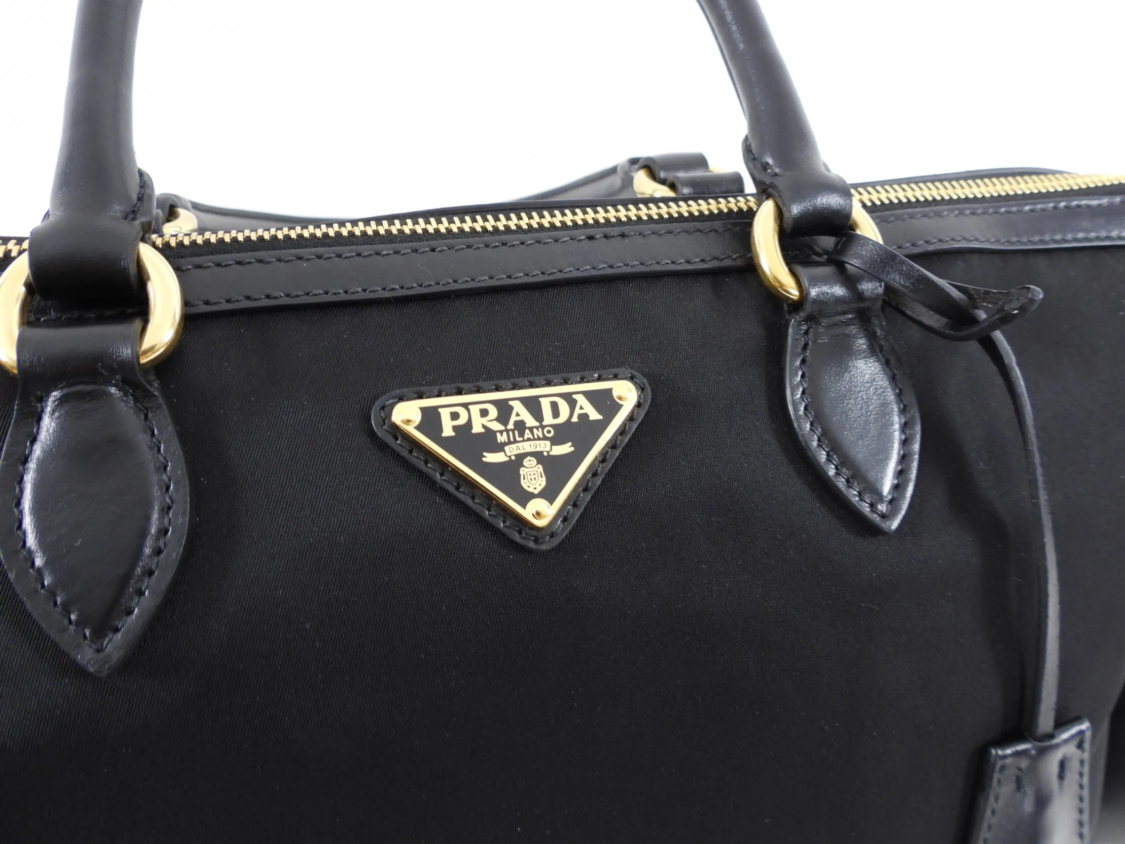 Prada Black and Gold Nylon Tessuto Two Way Tote Bag