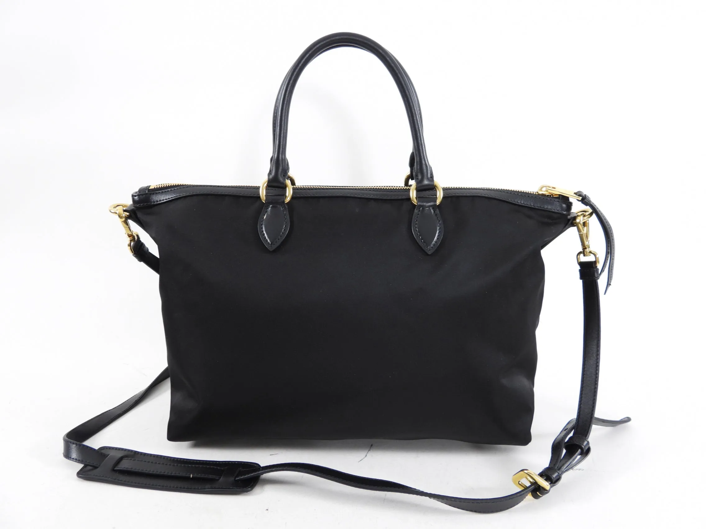 Prada Black and Gold Nylon Tessuto Two Way Tote Bag