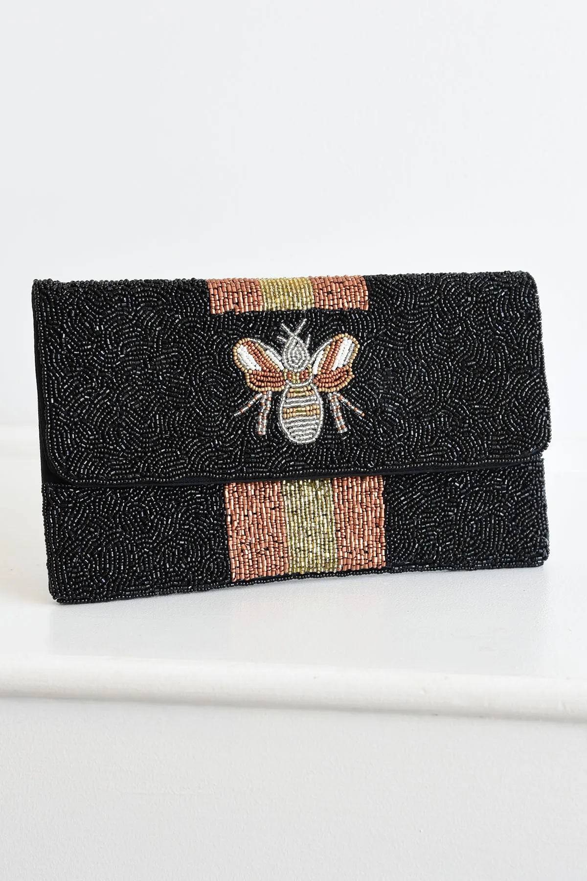 QUEEN BEE BEADED CLUTCH - BLACK