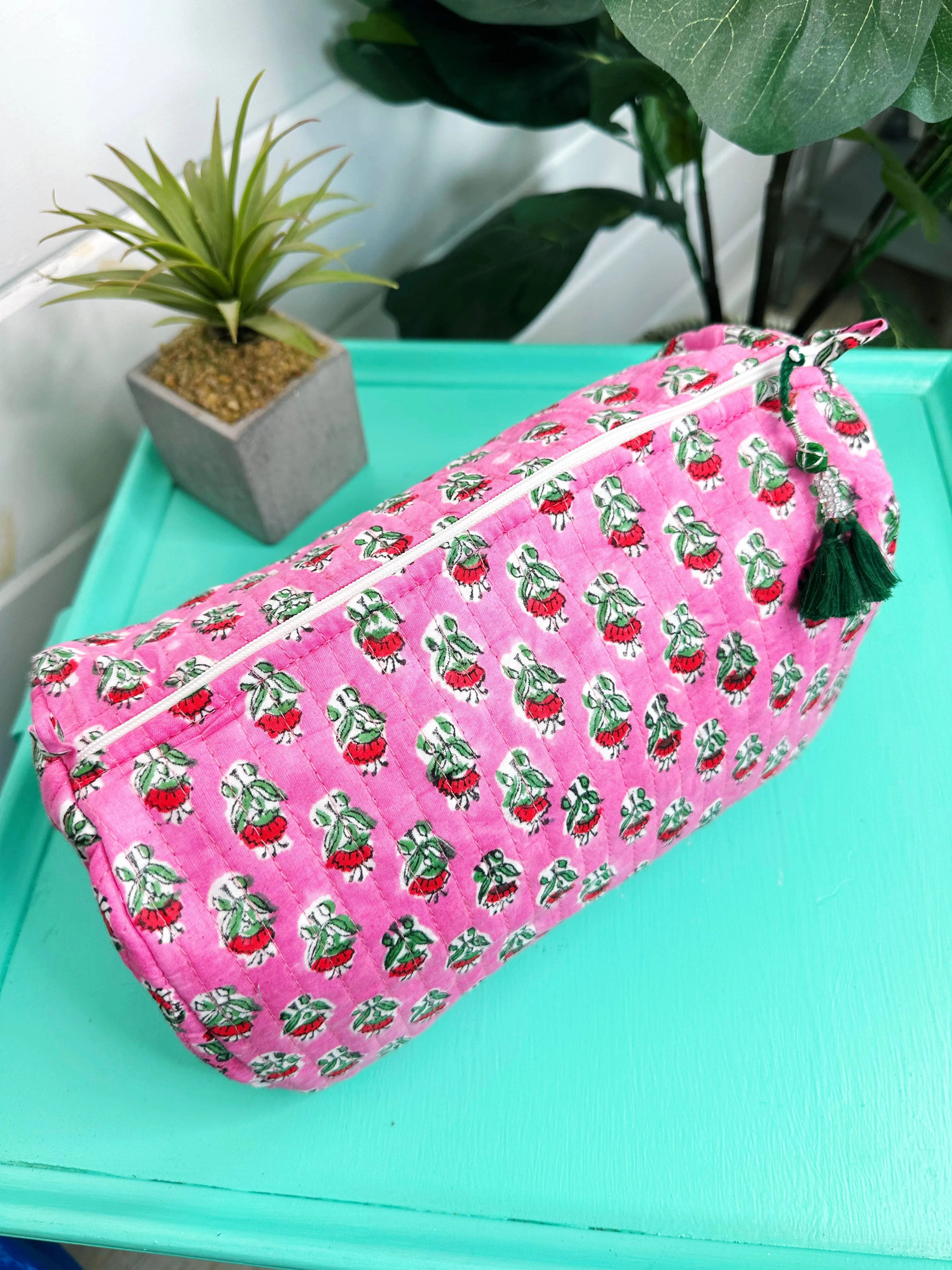 Quilted Makeup Bags | Cosmetics Toiletry Bag | Pink Floral