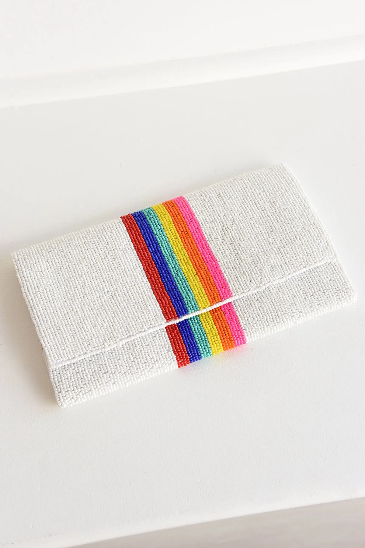 RAINBOW STRIPED BEADED CLUTCH