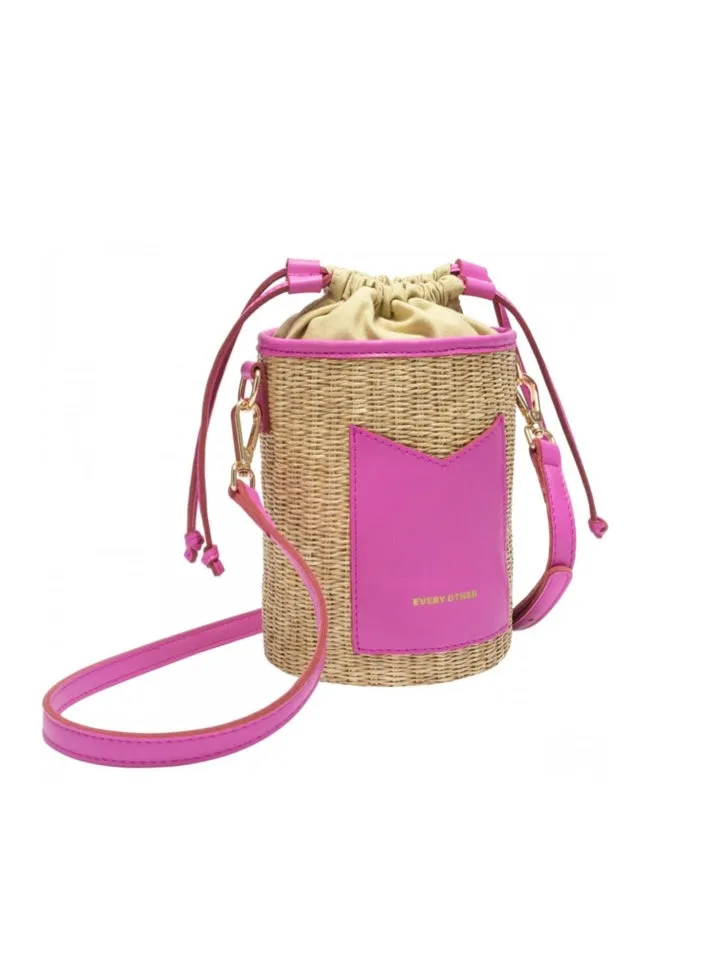 Rattan Drawstring Bag - Fuchsia