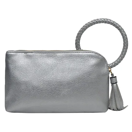 Silver NGIL Fashion Faux Leather Mini Purse With Fringe Tassel