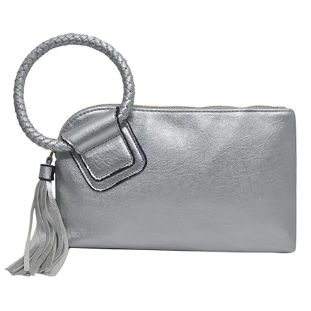 Silver NGIL Fashion Faux Leather Mini Purse With Fringe Tassel