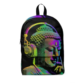 Subtle Smiling Buddha with Headphones Meta Zen Music Tribal Fusion Backpack Unisex Classic Backpack