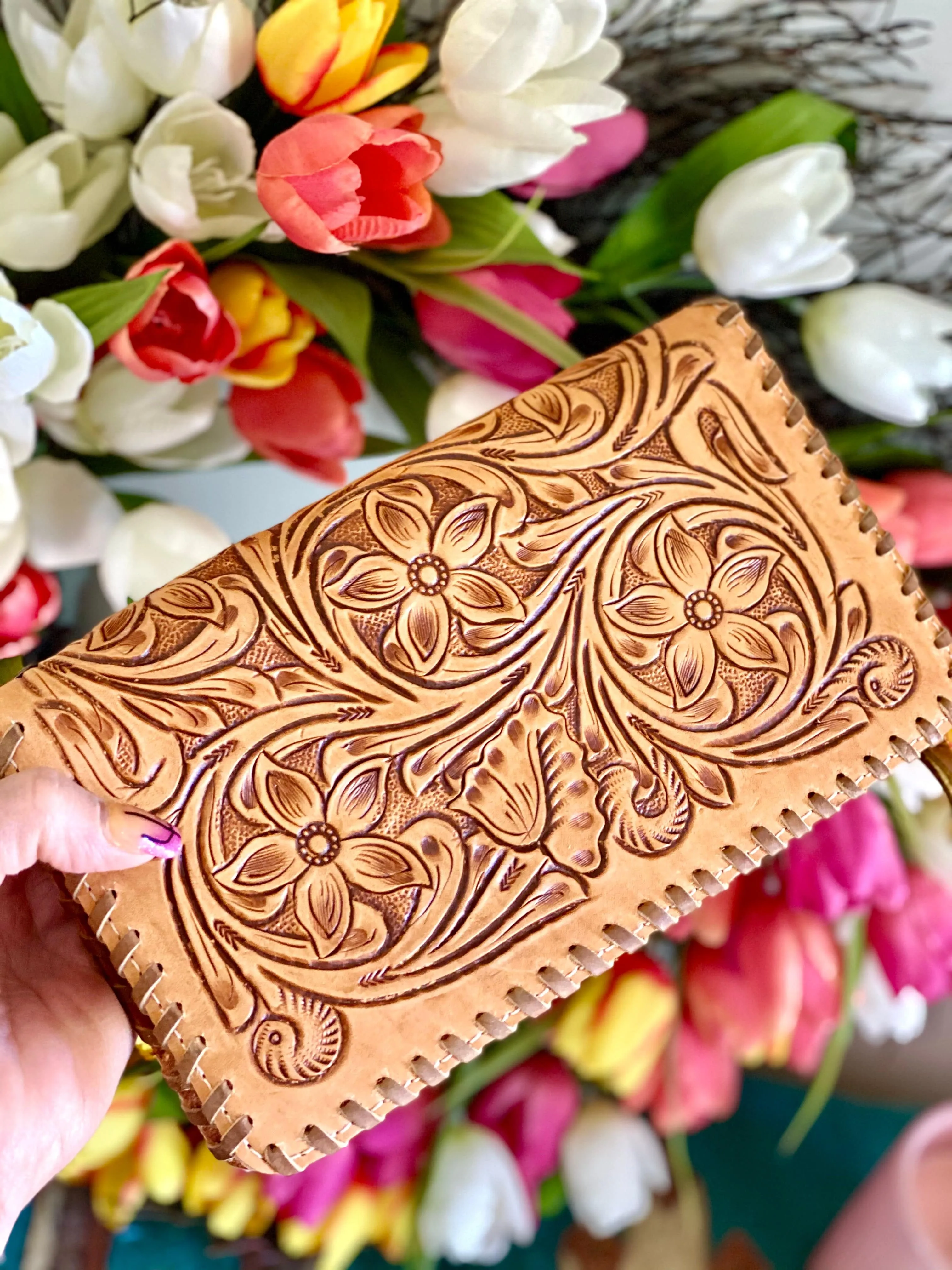 The Catalina Tooled Leather Clutch Organizer Wallet