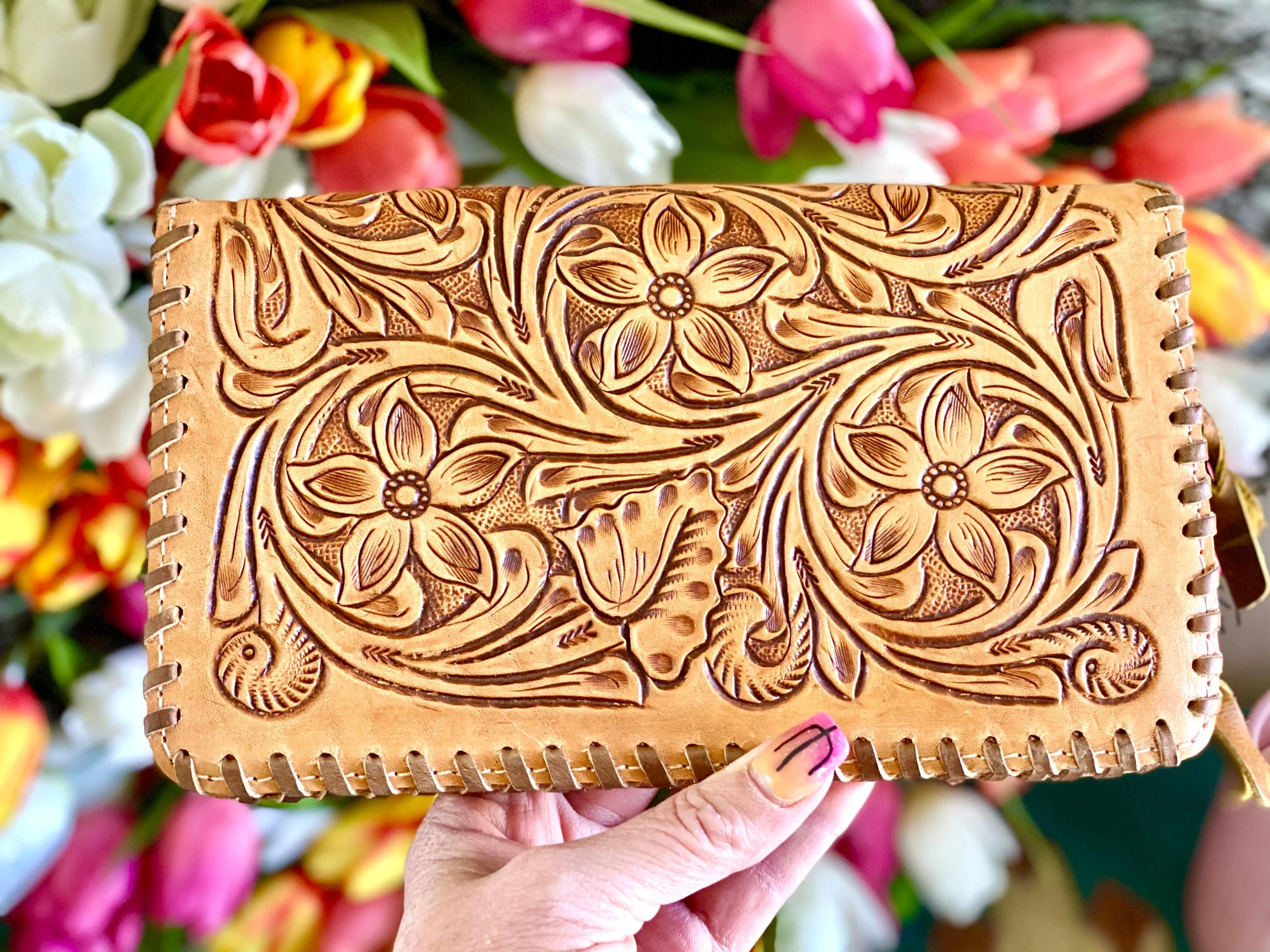 The Catalina Tooled Leather Clutch Organizer Wallet