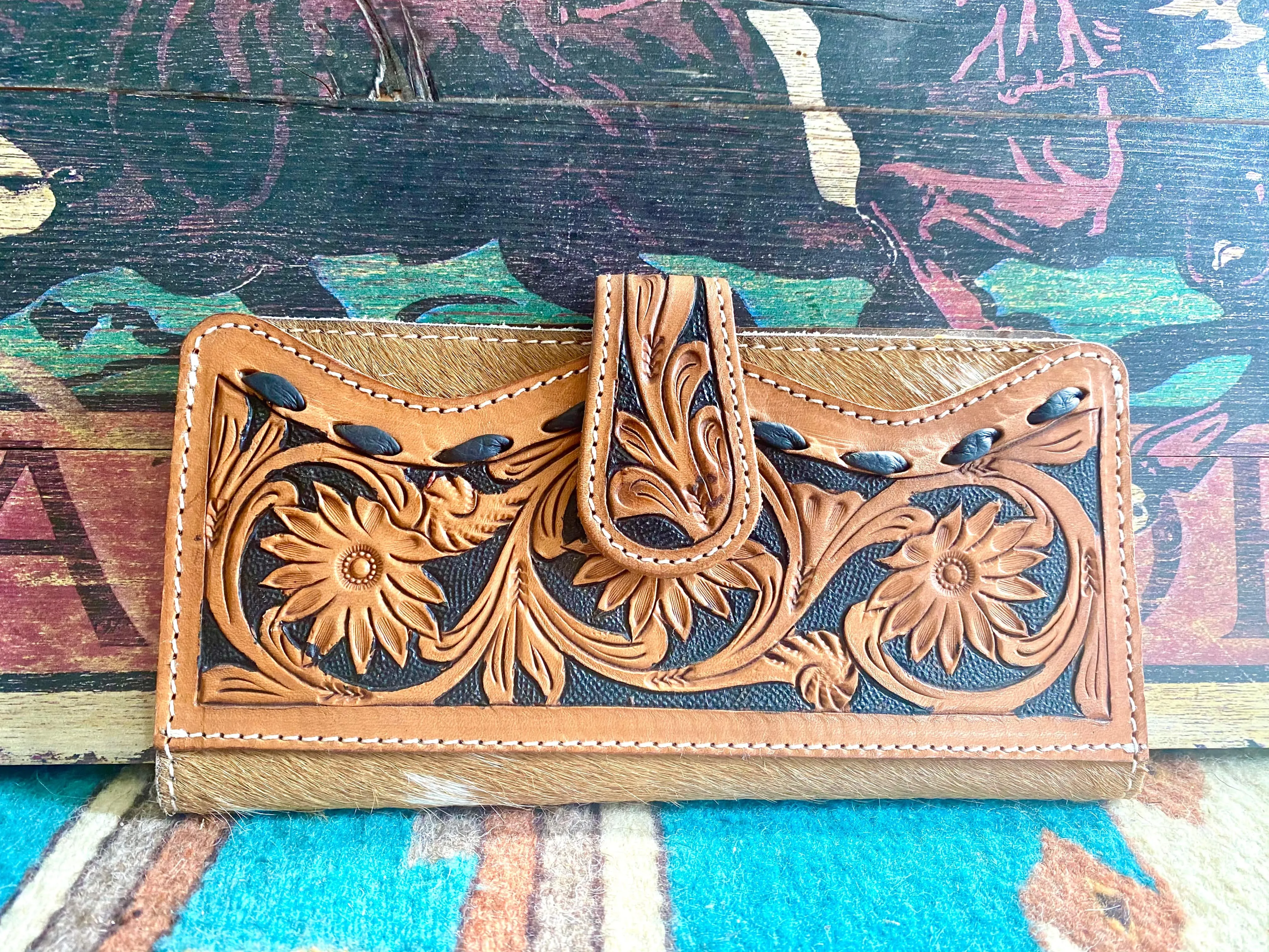 The Denton Black Buckstitch Tooled Wallet