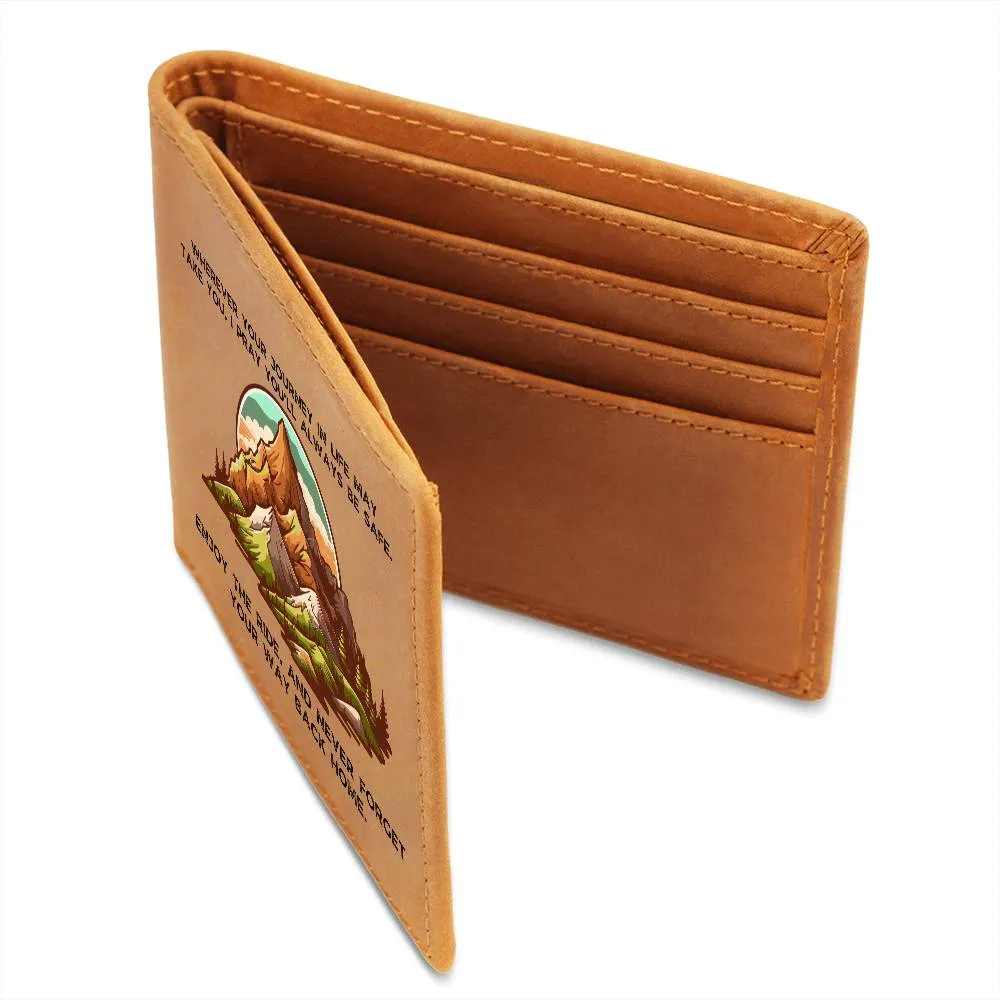 To Son Gift or Grandson Gift, Inspirational Graphic Leather Wallet, Mountain Wherever Your Journey In Life