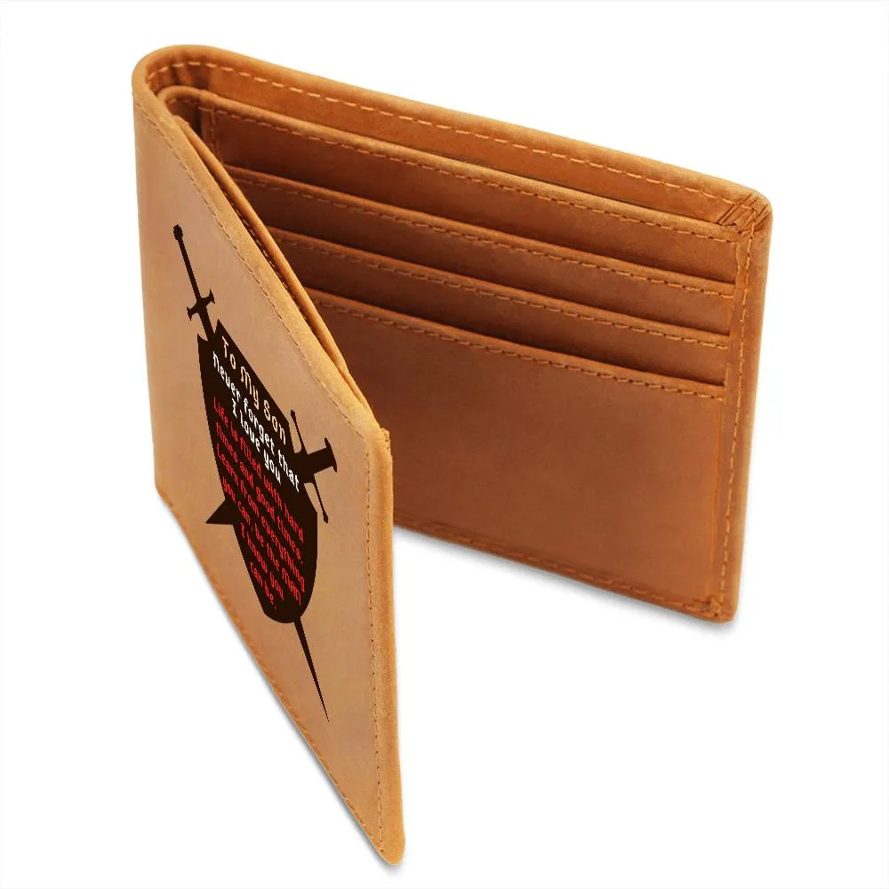 To Son Gift, Warrior Shield, Hard Times and Good Times, Inspirational Graphic Leather Wallet