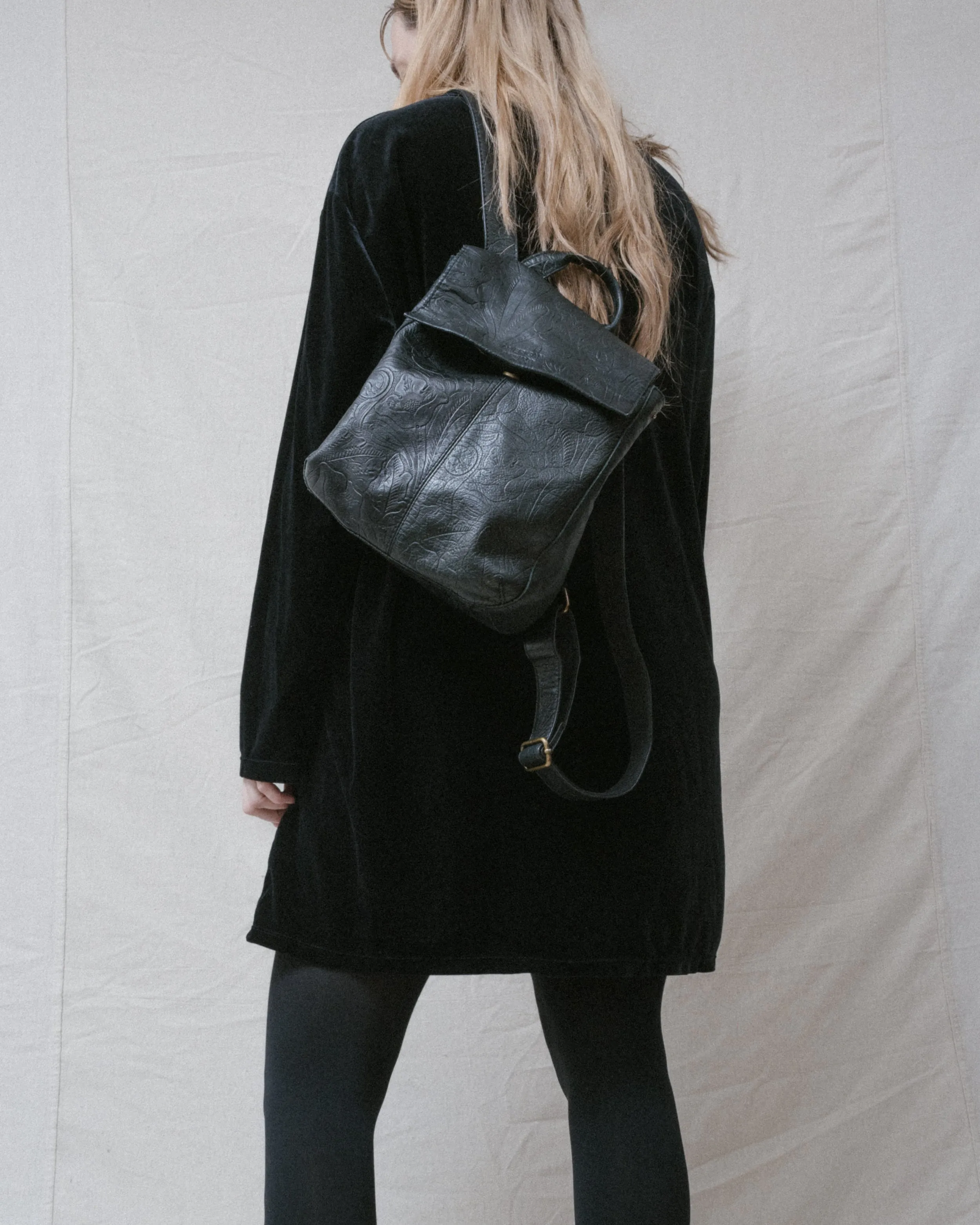 Vintage Black Floral Tooled AMERICAN LEATHER CO Backpack